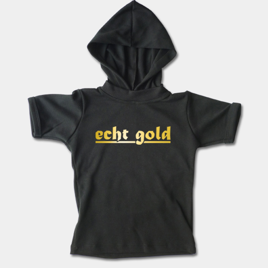 Detské tričko s kapucňou, krátky rukáv - Echt gold - zlatá potlač