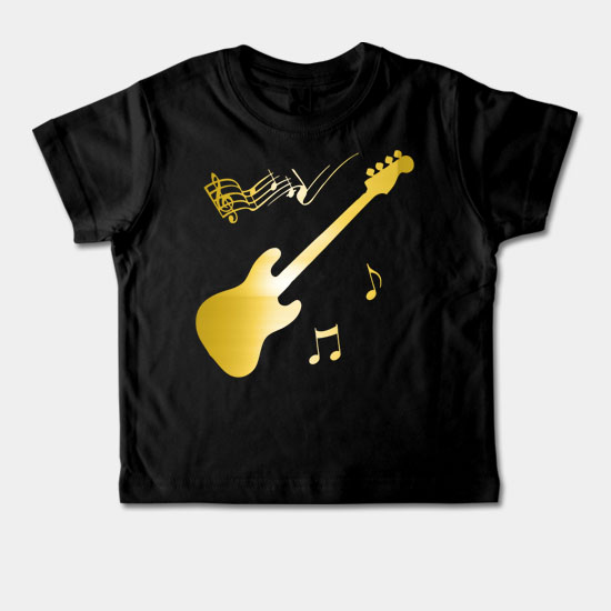 Detské tričko krátky rukáv - Gitara, noty - zlatá 
