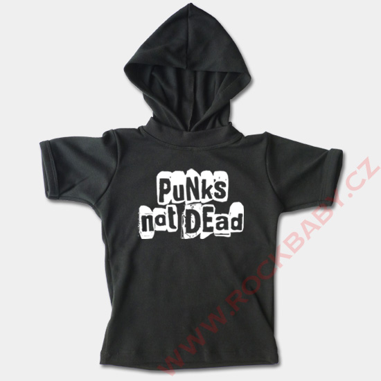 Dětské tričko s kapucí, krátký rukáv - Punks not d