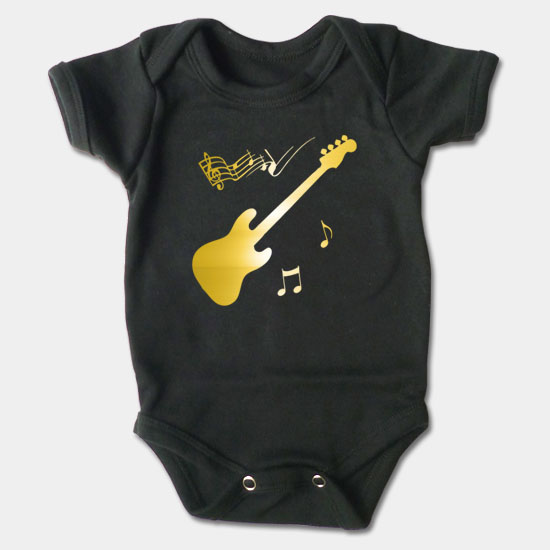 Dojčenské body krátky rukáv - Gitara, noty - zlatá