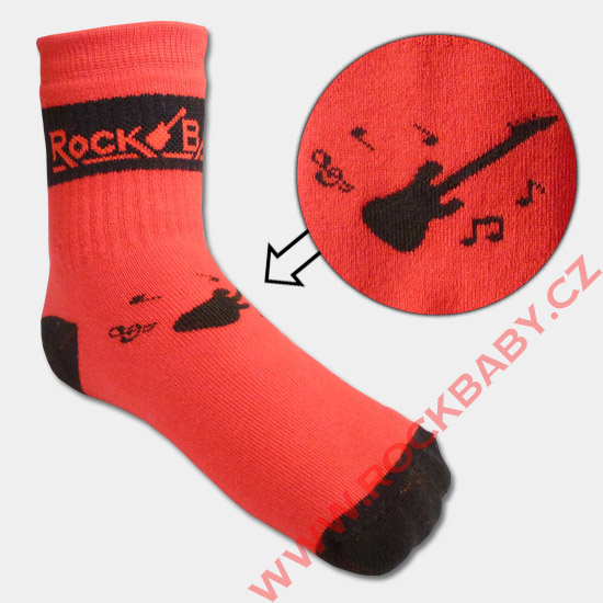 Dětské ponožky - Kytara, noty, červené